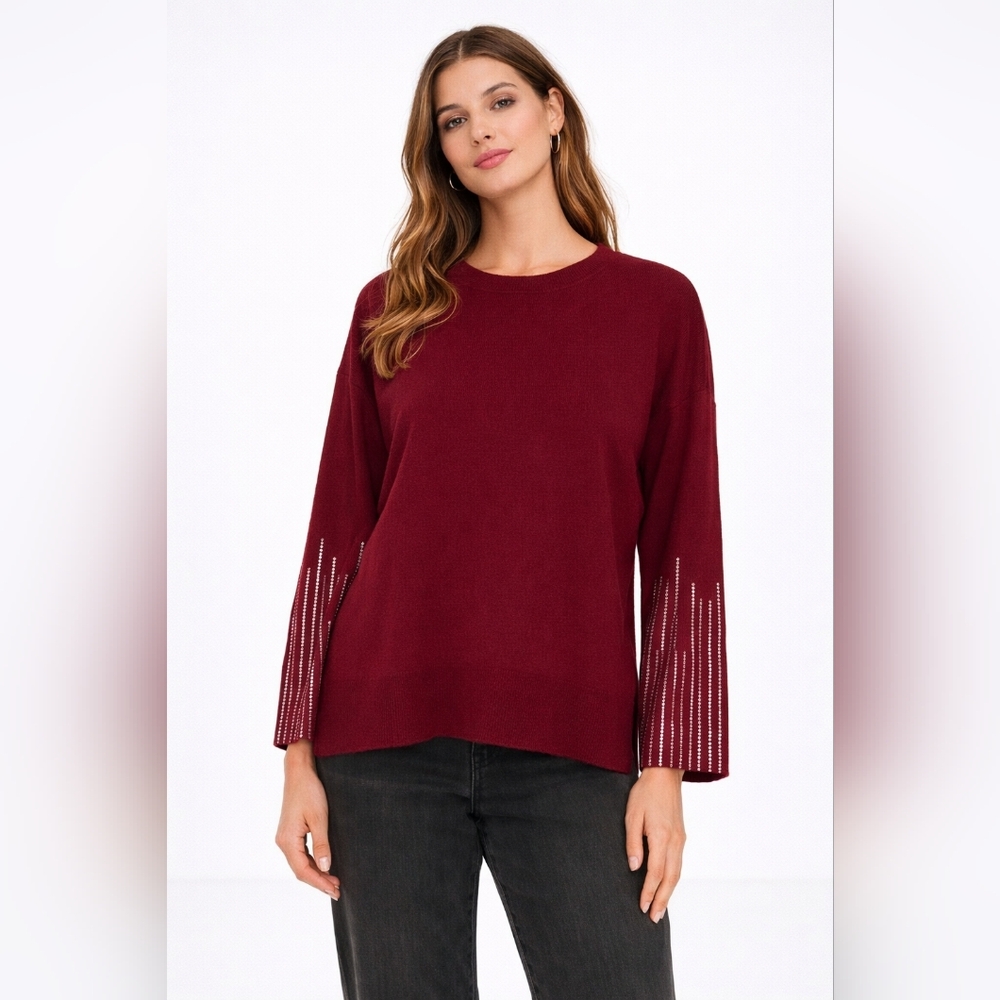 Sam & Jess Womens Rhinestone Crewneck Sweater M Long Sleeve Zinfandel
